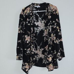 3/$15 Truly You - Women's Floral Black Semi-Sheer Kimono w/Dolman Sleeves
